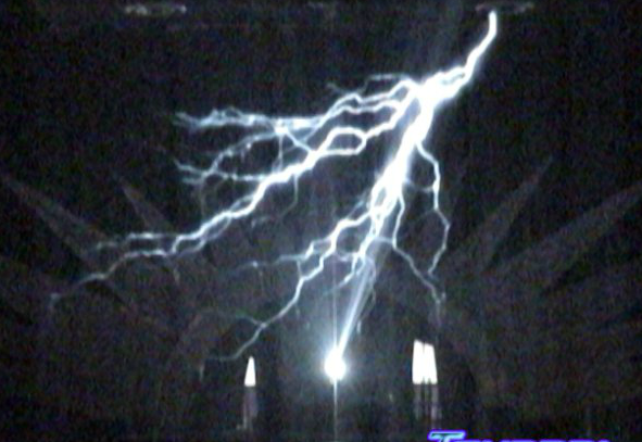 Lightning projected on a water screen